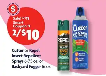 Family Dollar Cutter or Repel Insect Repellent Sprays 6-7.5 oz. or Backyard Fogger 16 oz offer