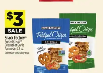 Dollar General Snack Factory Pretzel Crisps Original or Garlic Parmesan offer