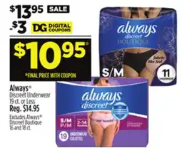 Dollar General Always Discreet Underwear offer