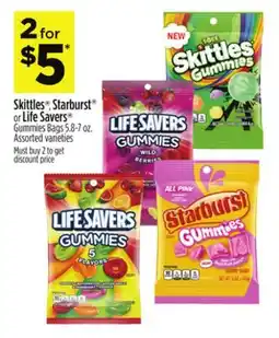 Dollar General Skittles , Starburst or Life Savers Gummies Bags offer