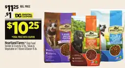 Dollar General Heartland Farms Dog Food Tender & Crunchy 12 lb., Steak & Vegetable or T-Bone & Bacon 15 lb offer