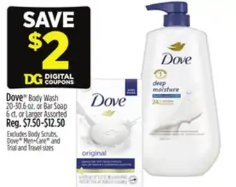 Dollar General Dove Body Wash 20-30.6 oz. or Bar Soap 6 ct. or Larger offer