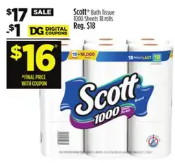 Dollar General Scott Bath Tissue 1000 Sheets offer