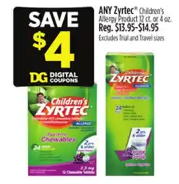 Dollar General ANY Zyrtec Children's Allergy Product offer