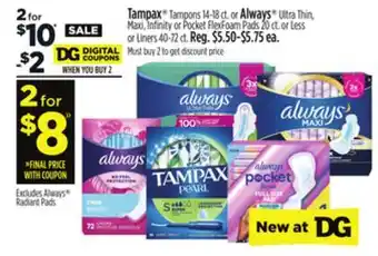 Dollar General Tampax or Always offer