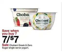 Target Chobani Greek & Zero Sugar single serve yogurt offer
