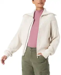 Walmart Bass Outdoor Women Regular fit Long Sleeve Full Zip Sweater Small Beige Solid offer