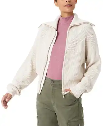 Walmart Bass Outdoor Women Regular fit Long Sleeve Full Zip Sweater Small Beige Solid offer
