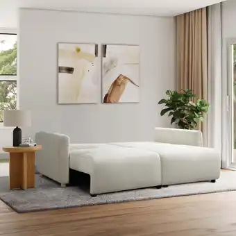Walmart Serta Grant Scandinavian Convertible Sofa with Queen Size Sleeper, Ivory Boucle Fabric offer