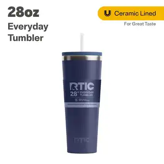 Walmart RTIC 28 oz Ceramic Lined Everyday Tumbler, Spill-Resistant Straw Lid, Navy offer
