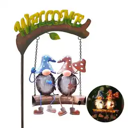 Walmart HONGLAND Metal Gnomes Swing Solar Lights - Outdoor Garden Decor with Welcome Sign offer