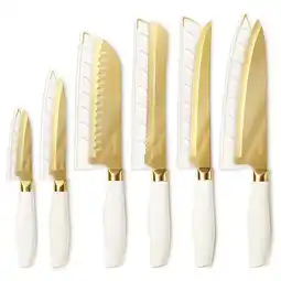 Walmart Carote 12PCS Knife Set with Blade Guards, Dishwasher Safe, Stainless Steel Blade, White and Gold offer