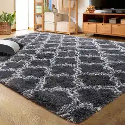 Walmart Junovo Shaggy Soft Rugs Bedroom Living Room Flully Carpet Home Decor Rug,5'x8',Dark Gray/White offer