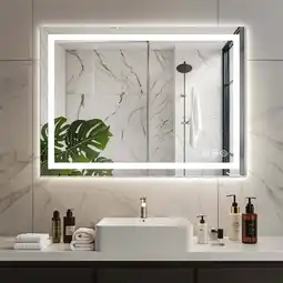 Walmart EDX 24X32 Anti-fog LED Bathroom Mirror with Dual Light Source and Three Lighting Modes, White offer
