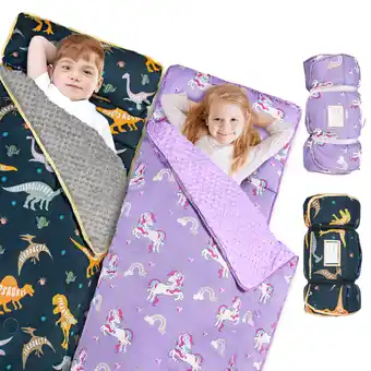 Walmart Primlect Nap Mat, 55 x 22 x 2, 2-Pack Thickened Sleeping Bag for Daycare, Dinosaur, Purple Unicorn offer