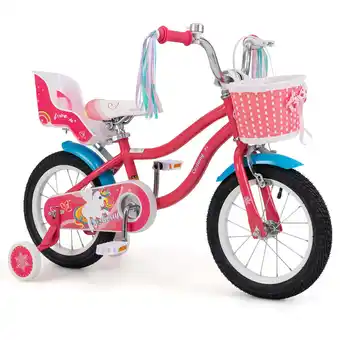 Walmart Costway 14 Inch Kids Bike with Basket Doll Seat & Colorful Streamers 2 Training Wheels Pink offer
