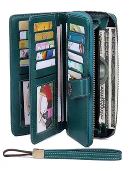 Walmart Kivdit Wallets for Women Genuine Leather Wallet Credit Card Holder with RFID Blocking Large Capacity offer