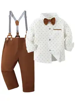 Walmart CARETOO Toddler Boy Clothes 1-5T Gentleman Suit Long Sleeves Shirt Suspender Pants Bowtie 3Pcs Set offer