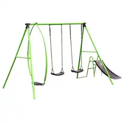 Walmart Swurfer Steel Triple a-Frame Swing Set with Swing and Slide, Outdoor Playset for Kids, Ages 3+ offer