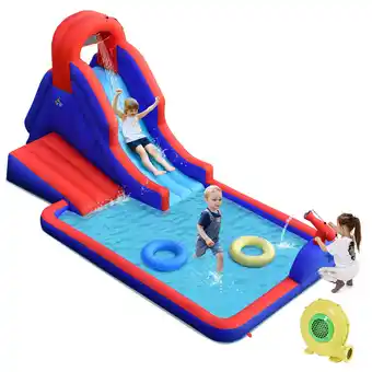 Walmart Gymax Inflatable Waterslide w/ Climbing Wall Slide Splash Pool Swim Rings&480W Blower offer