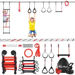 Walmart KloKick 50Ft Ninja Warrior Obstacle Course Monkey Bars, Rope Ladder, Swing & More for Kids Ages 5-12 offer