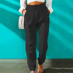 Walmart Womens Summer Linen Pants Elastic Waist Lounge Pants Tapered Capris Crop Trousers with Pockets offer