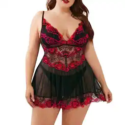 Walmart Lingerie For Women Plus Size Lace Chemise Mesh Sleepwear Deep V Teddy Nightdress offer