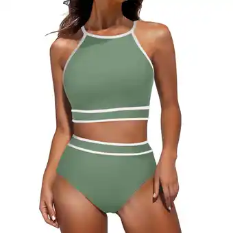 Walmart BUIGTTKLOP Color Block High Waisted Bikini Sporty Swimsuit (Women's) offer