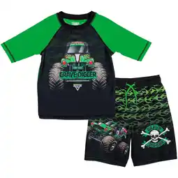 Walmart Monster Jam Grave Digger UPF 50+ Rash Guard Swim Set, Sizes 2T offer