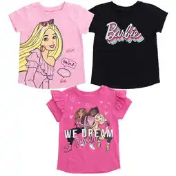 Walmart Barbie Toddler Girls 3 Pack T-Shirts Toddler to Big Kid offer