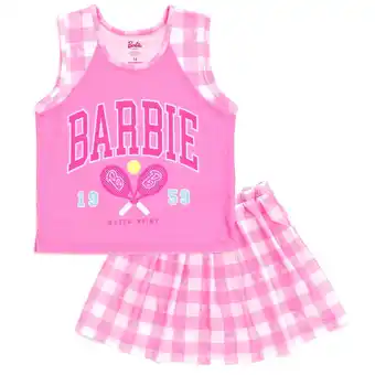 Walmart Barbie Little Girls Tank Top and Pleated Skort Outfit Set Checkered Pink 7-8 offer