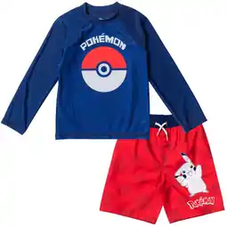 Walmart Pokemon Pikachu Little Boys Rash Guard and Swim Trunks Blue/ Red 4 offer