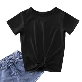 Walmart ZPWKLM Tops For Kid Tie Front Knot Solid Short Sleeve Crewneck Fashion Blouse For Newborns size 8-9T offer
