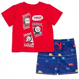 Walmart Thomas & Friends Crew Neck Short Sleeve Tshirt Drawstring Shorts Printed Outfit Set (Little Boys) offer