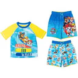 Walmart Paw Patrol Toddler Boys l Chase Marshall Rubble Rash Guard and Swim Trunks, Yellow offer