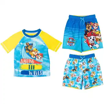 Walmart Paw Patrol Toddler Boys l Chase Marshall Rubble Rash Guard and Swim Trunks, Yellow offer