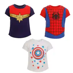 Walmart Marvel Avengers Spider-Man Captain America Little Girls 3 Pack Pullover T-Shirts Toddler to Big Kid offer