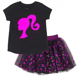Walmart Barbie Metallic Print T-Shirt and Tulle Mesh Skirt Logo Toddler to Big Kid offer