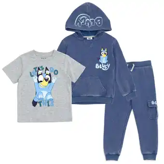 Walmart Bluey Fleece Waffle Knit Pullover Hoodie T-Shirt and Jogger Pants 3 Piece Outfit Set Toddler offer