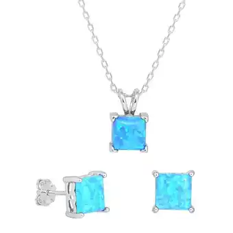 Walmart Cate & Chloe Amphitrite Opal Sterling Silver Jewelry Set Necklace and Stud Earrings, Gift for Women offer