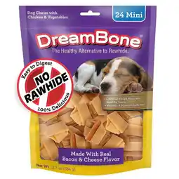 Walmart DreamBone Mini Chews, Rawhide Free Dog Chews, Made with Real Bacon and Cheese Flavor, 24 Count offer