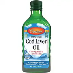Walmart Carlson Labs Norwegian Cod Liver Oil Omega-3 EPA & DHA, Natural Flavor, 8.4 Fl Oz offer
