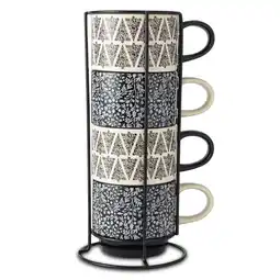 Walmart Thyme & Table 10.5 fl oz Assorted Holiday Tree Print 4-Pack Ceramic Stacking Mugs - Black and White offer