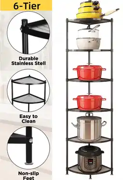 Walmart IAJXWI 6 Tier Corner Pot Rack, Kitchen Corner Shelf Cookware Stand, for Pans Pots and Kettles, Black offer