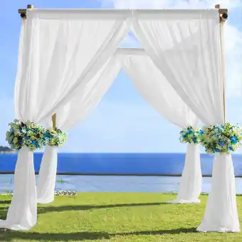 Walmart BalsaCircle 5x14 feet White Premium Chiffon Sheer Curtain Panel Backdrop Drape Wedding Party offer