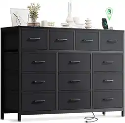 Walmart Sofanext 57 inch Large Dresser for Bedroom with Charging Station & 13 Fabric Storage Drawers, Black offer
