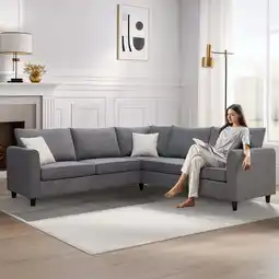 Walmart JONPONY 91*91 Modern Upholstered Living Room Sectional Sofa, L Shape Furniture Couch with 3 Pillows offer