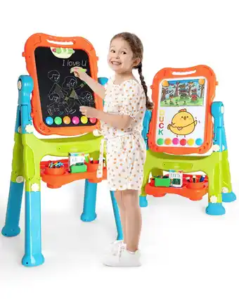 Walmart Lehoo Castle Kids 4 in 1 Double Sided Easel with Magnetic White Board & Chalk Board, Green offer