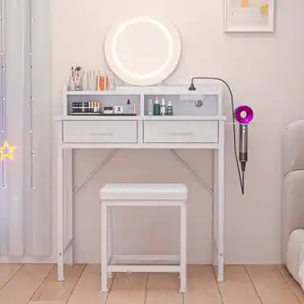 Walmart Eunon Vanity Desk with Mirror,USB Port & Stool,3 Color Modes & Adjustable Brightness, White offer