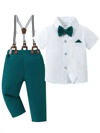 Walmart CARETOO Toddler Boy Clothes Formal 3pcs Set Dress Shirt Bowtie Suspender Pants Party 95% Cotton 1-5T offer